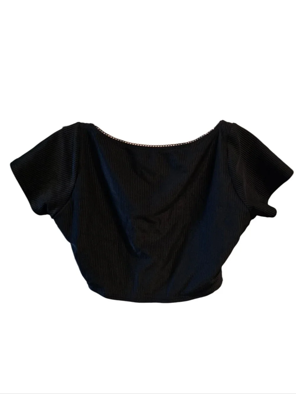FRANKIE'S BIKINIS Black Short Sleeve Top Ribbed Medium Swimsuit